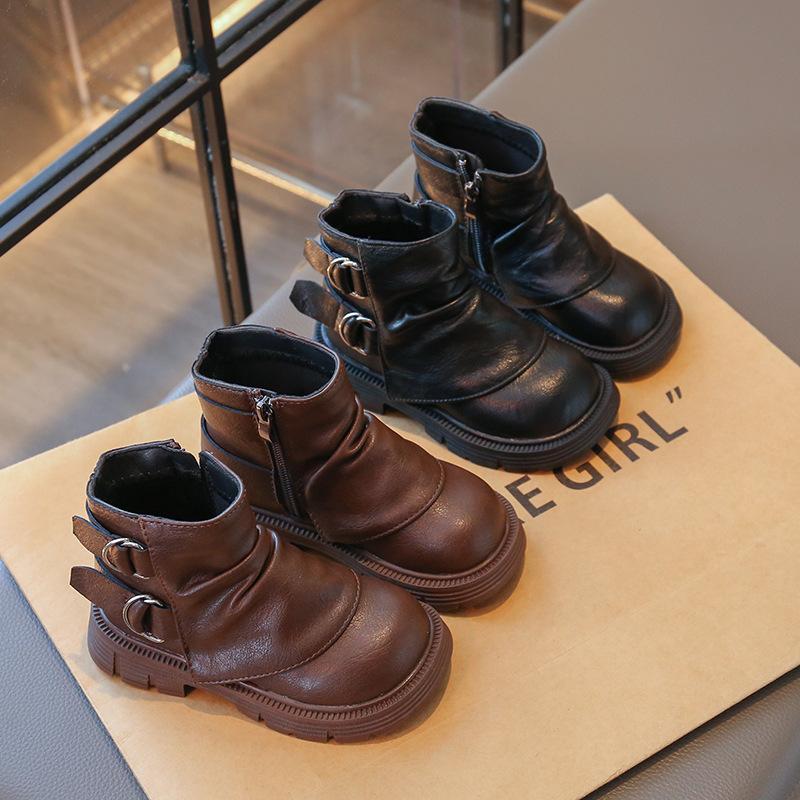 Children's Short Boots British Style Princess Boots Boys Non-slip Leather Boots