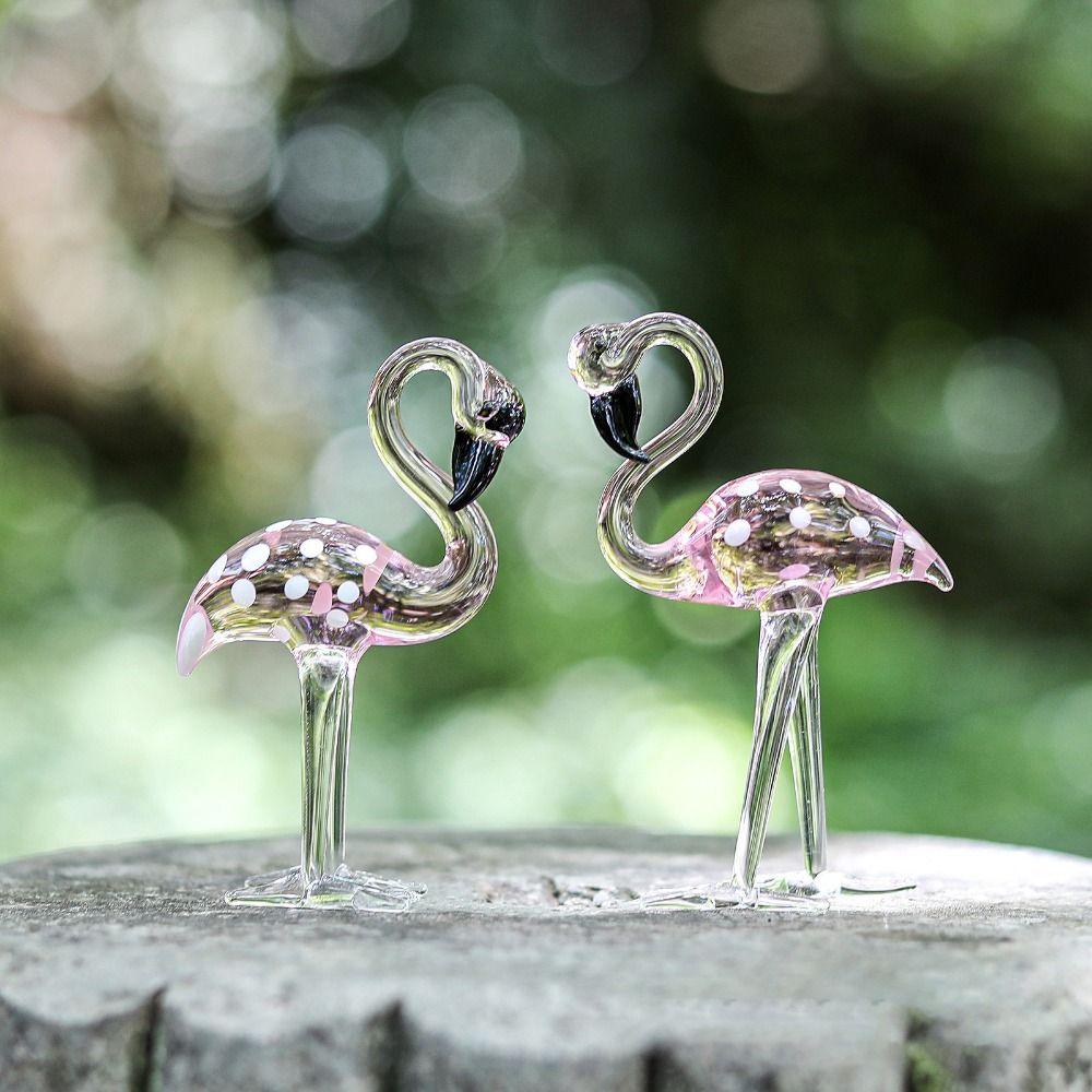 Handmade Art Simulated Pink Flamingo Cute Animal Sculpture Creative Glass Flamingo Figurines  Home