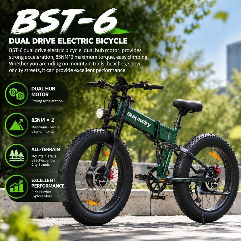LANKELEISI BST-6 2000W Dvoumotorové E-kolo, 48V 17,5Ah Baterie, 26x4.0 Tlusté Pneumatiky, Plné Odpružení, Dojezd 120KM