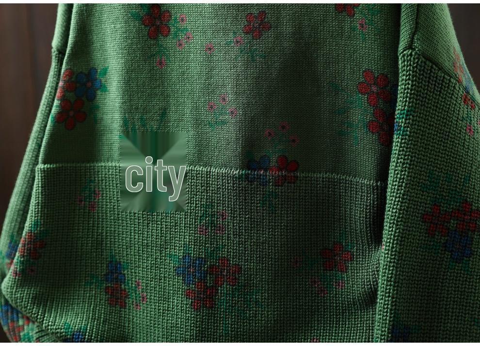 2025 Bo Jia Fan Flower Print Hooded Cotton Knit Sweater - Loose Fit, Autumn Style