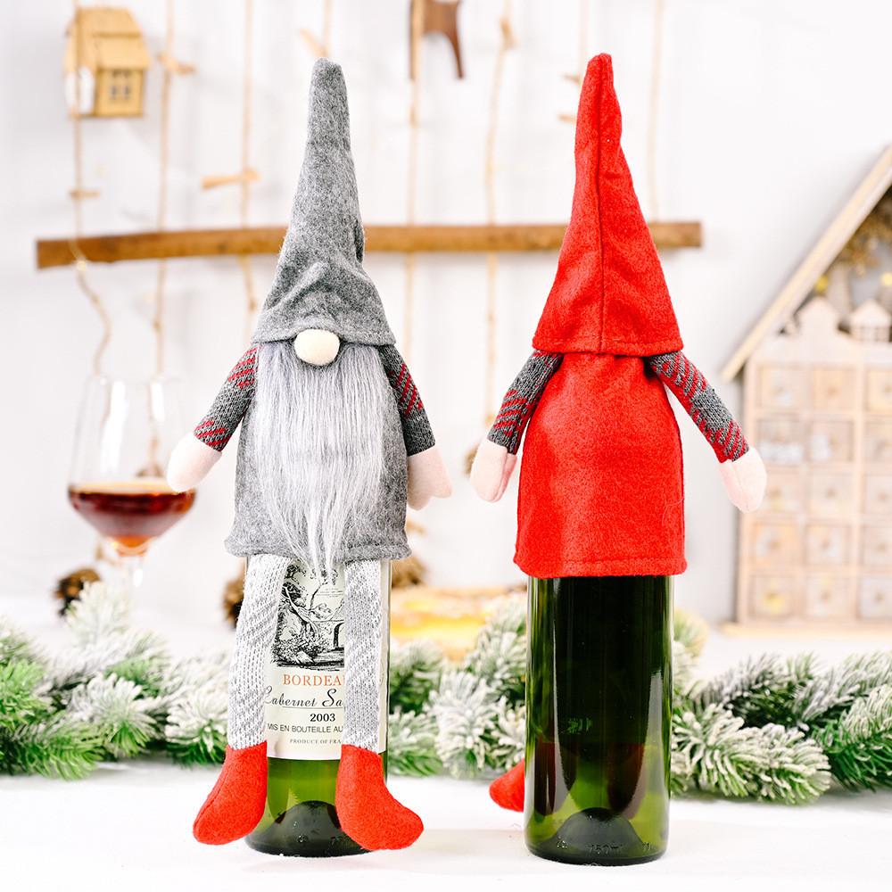 Delightful Wine Christmas Bottle Cover With No Face Doll And Hanging Legs Festivity For