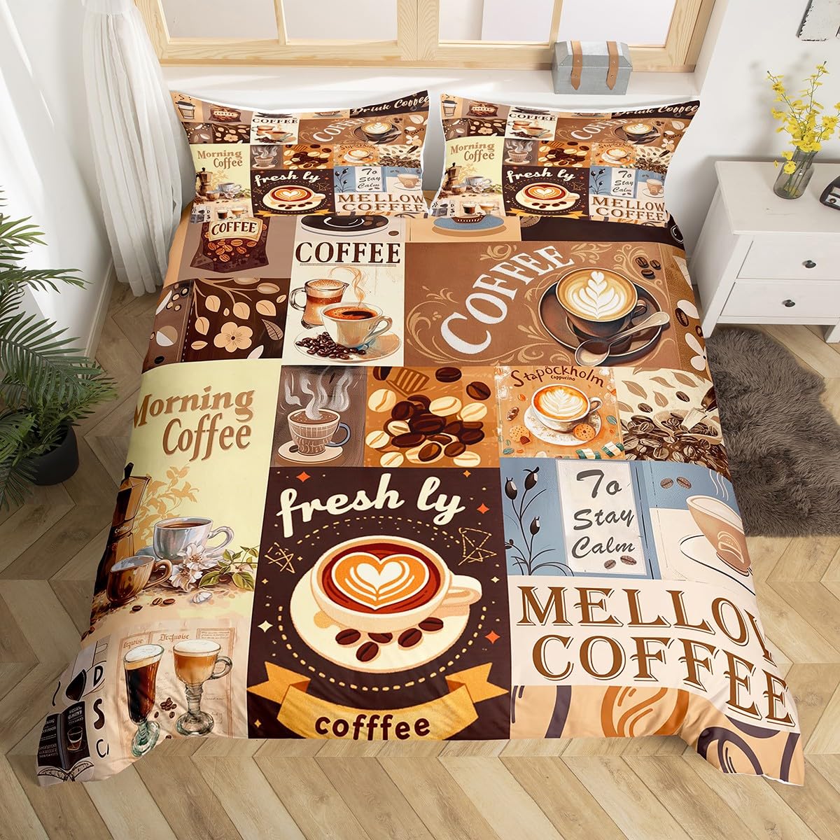 Пододеяльник с изображением кофейного напитка Queen King Cartoon Coffee Drink Cup Print — фото 7