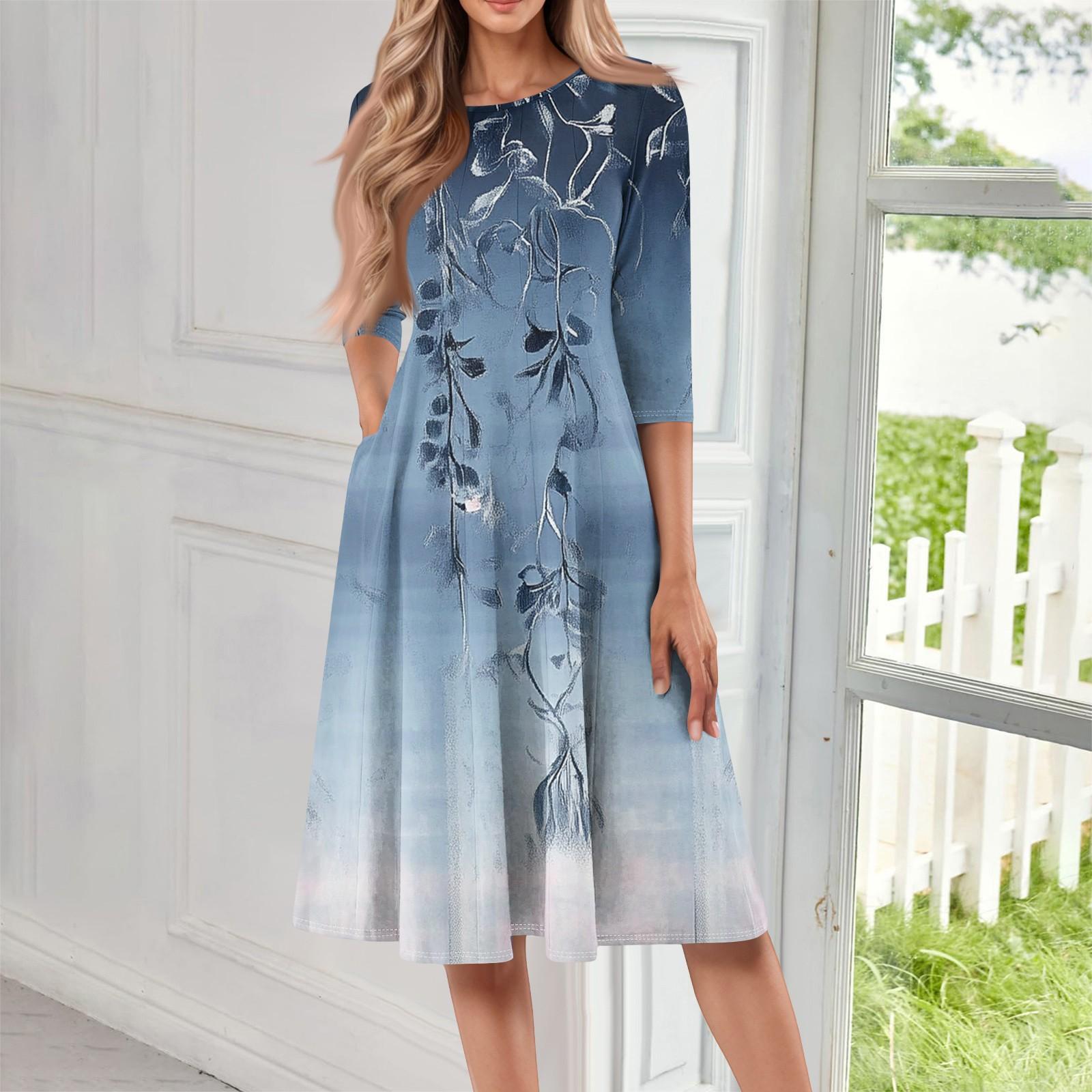 

Женское повседневное модное платье миди с круглым вырезом и рукавом три четверти S