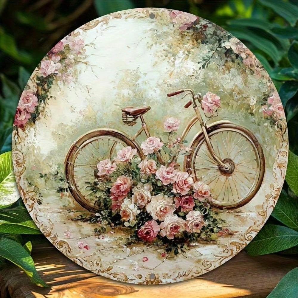 Vintage Metal Tin Sign Bicycle Flowers Retro Wall Art Home Bar Kitchen Decor