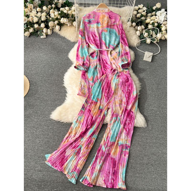 Fashion Wind Lace-up Waist-Controlled Casual Wide-Leg Trousers Tops