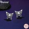 Bamoer Solid 925 Sterling Silver Halloween Skull Butterfly Earrings for Women Hypoallergenic Stud Earrings Birthday Jewelry Gift