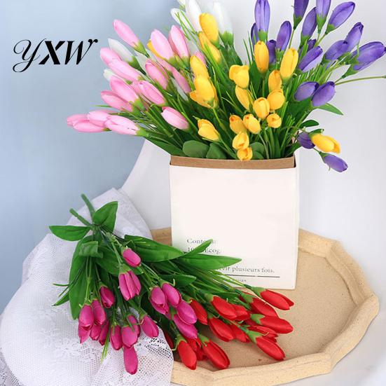 Fake Flower 1 Bouquet Artificial Realistic Colorfast 21 Heads Vivid Tulip Wedding Favors Faux