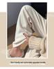 Women's White Corduroy Wide-Leg Pants with Velvet Lining, Petite Fit, Straight Leg - Autumn/Winter.