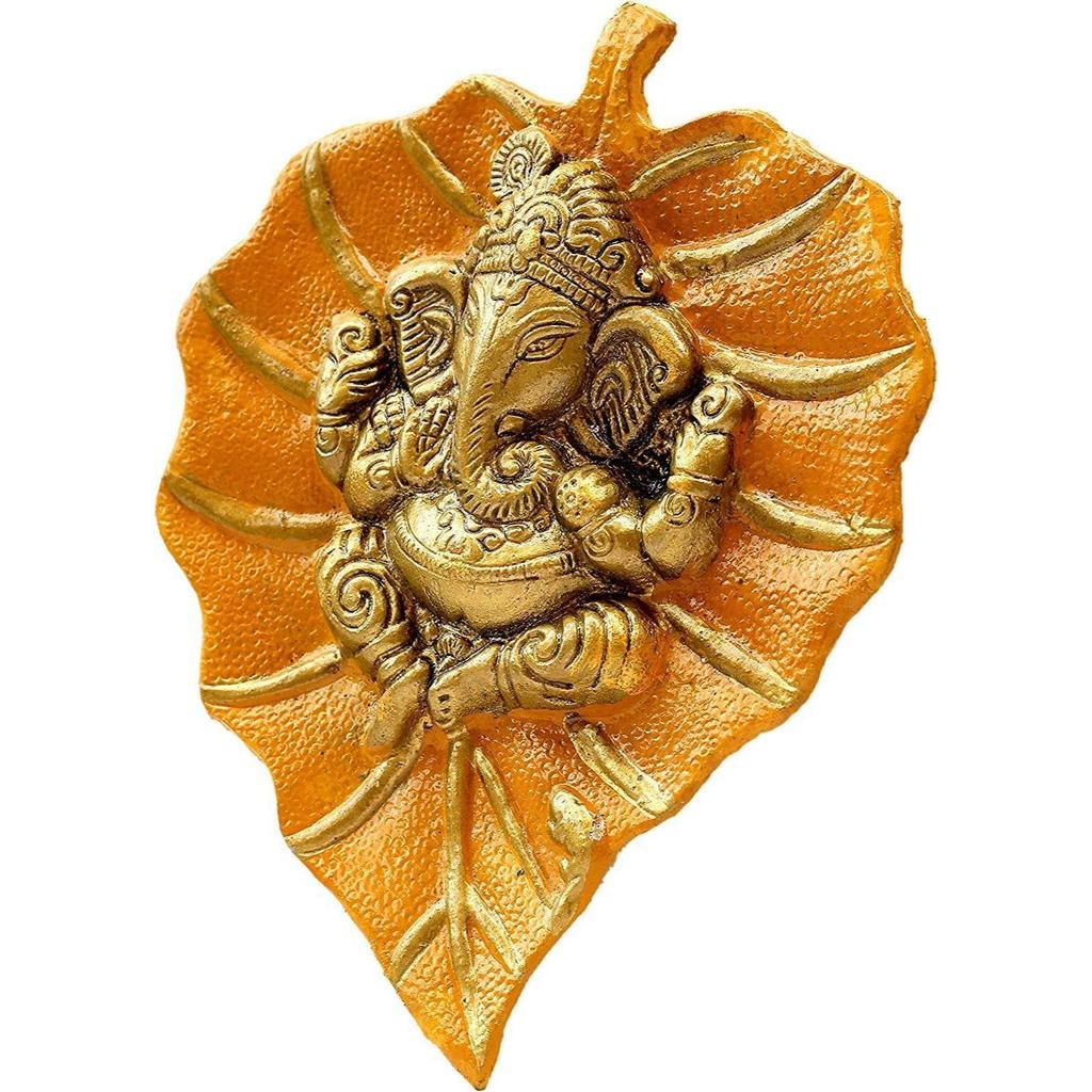 Ganesha On Leaf Wall Hanging Decorative Religious Showpieces for Home Entrance, Wall Décor and Pooja Room Vastu Items for Home for Good Luck