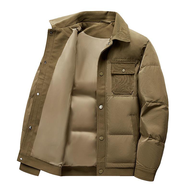2025 Winter Men s Corduroy Patchwork Lapel Down Jacket - Thick Casual Baseball Style Outerwear L