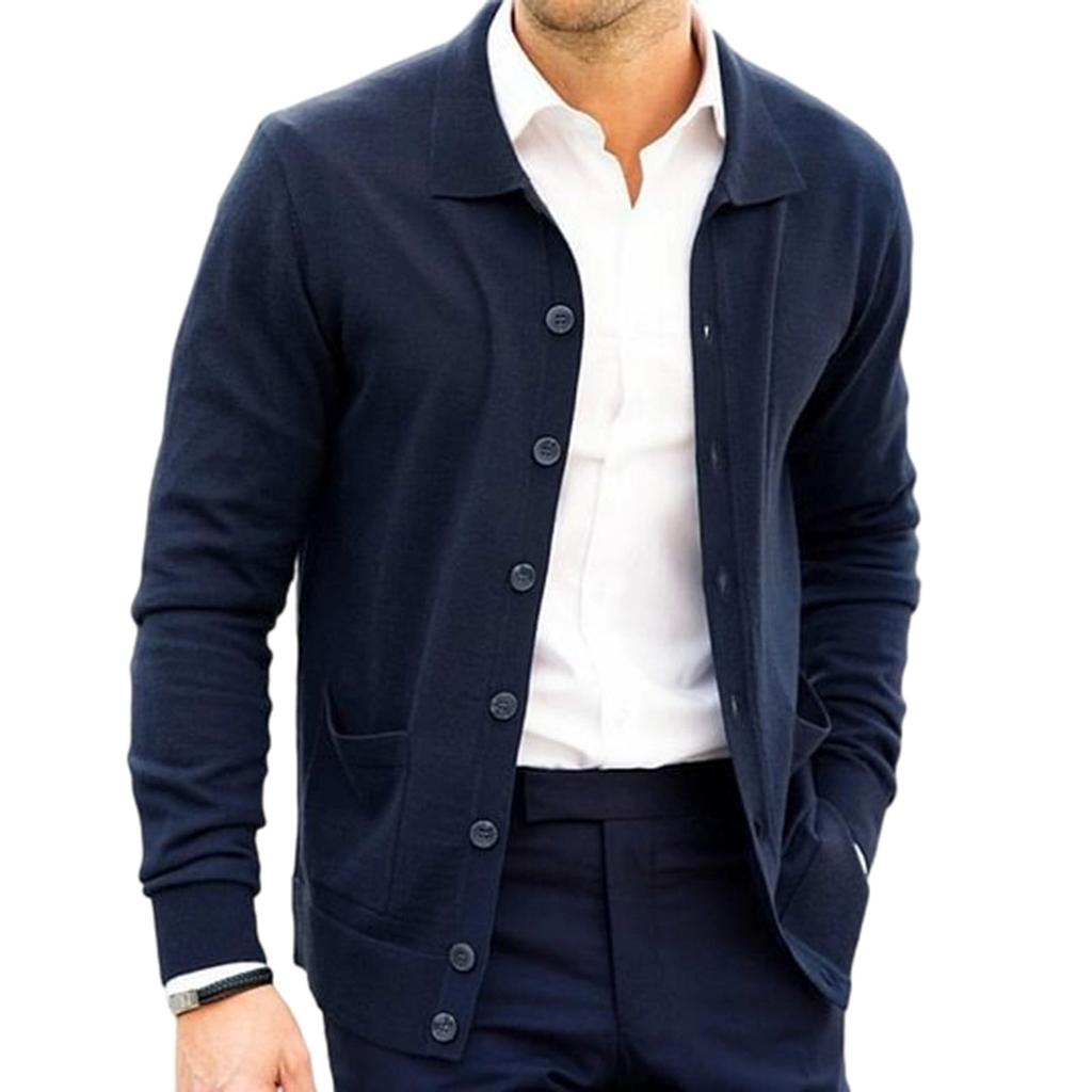 Men's Flip Collar Cardigan Loose Fashion Single- Buckle Sweater Coat