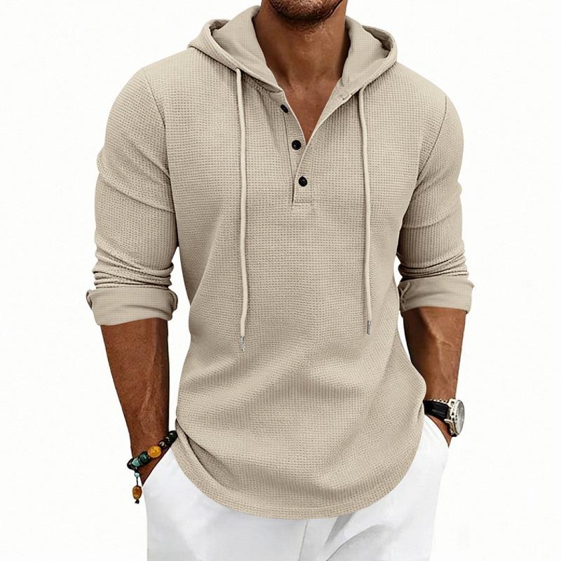 Men's Daily Loose Casual Retro Hooded Henley Long Sleeve T-shirt