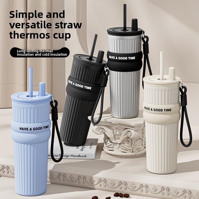 Insulated Travel Mug With Straw For Women Large Capacity Stainless Steel Car Cup For Cold Drinks