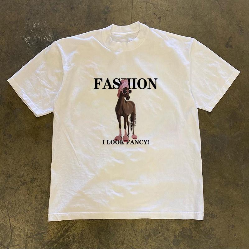 Loose Fit Cotton Tshirt Short Sleeve Double Thread 3a260g Retro American Style For Couples Unisex Unisex Casual Round Neck