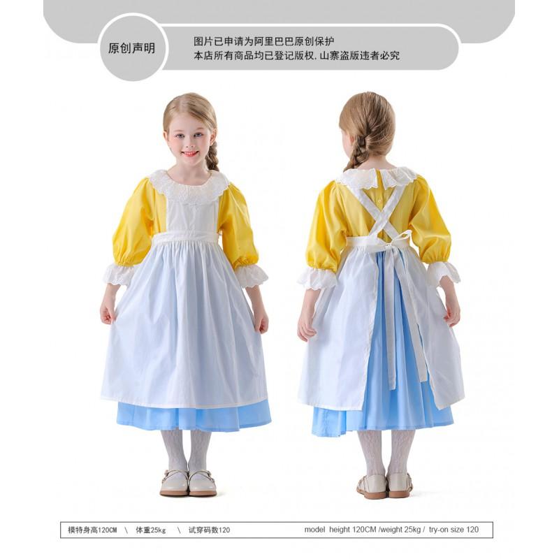 Sweet Farm Girl Costume Kids Halloween Party Dress Up Outfit With Apron - European Peasant Style Maid Ensemble