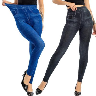 Women High Elastic Waist Stretch Leggings Ladies Seamless Faux Denim Jeans Leggins Mujer Pantalon