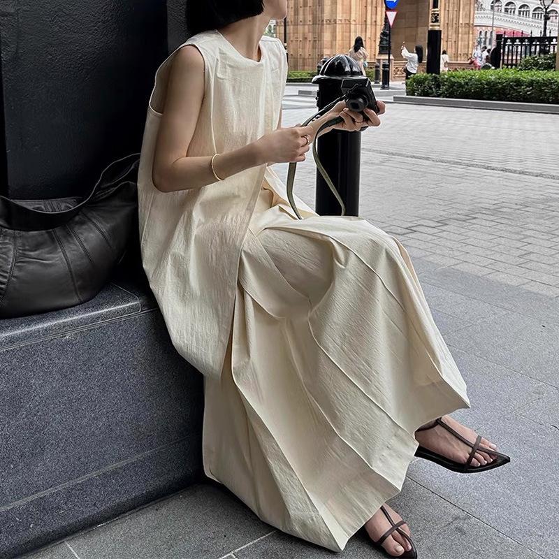 Cloud Surge: Zen-Style Deconstructed Pleated Skirt & Strappy Vest Set