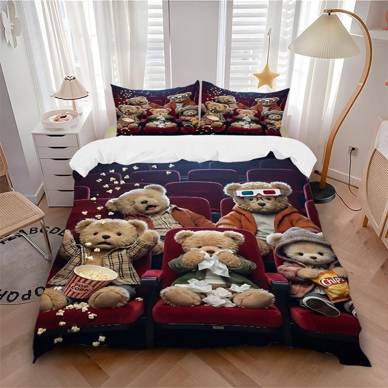 3pcs Anime Teddy Bear Bedding Set - Includes One Quilt Cover and Two Pillowcases (No Core) - Perfect for Bedroom and Guest Room Decoration,