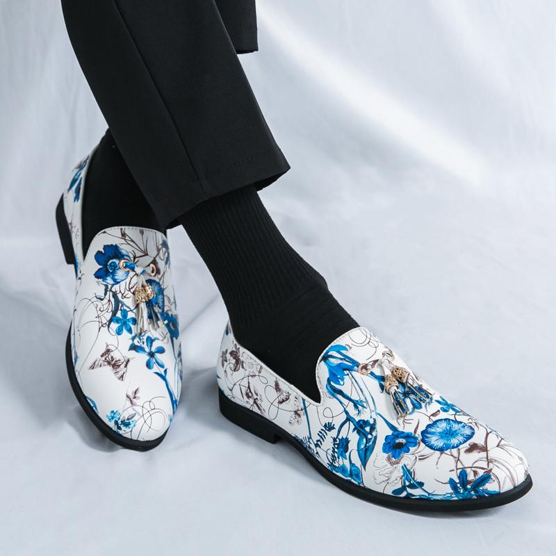 New Men Loafers PU Print Color Tassel Decoration Low Heel Trendy Youth Business Casual Men Shoes Large Size 38-46