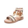 Kids Beach Shoes Non-slip Soft Sole Girls Roman Sandals Ethnic Style Bohemia 2025 New Fashion Children Princess Shoes Back Zip