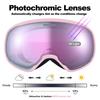 Odoland Photochromic Snow Goggles with Mirror OTG Glasses UV400 Automatic Impact Color-Changing Lenses, Anti-Fog, Compatible, Protection, Dimming,