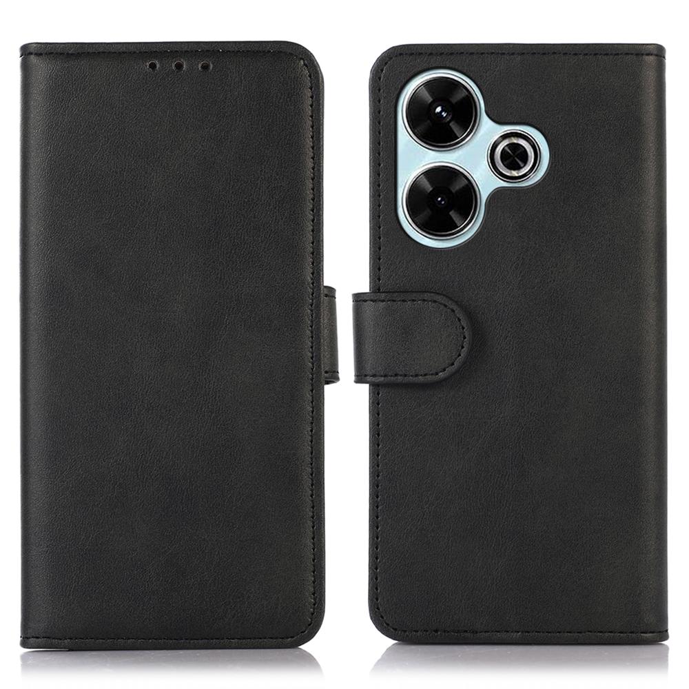 

For Xiaomi Redmi 13 5G/13 4G Case Cowhide Texture Leather Phone Cover with Stand 3 Card Holder Black