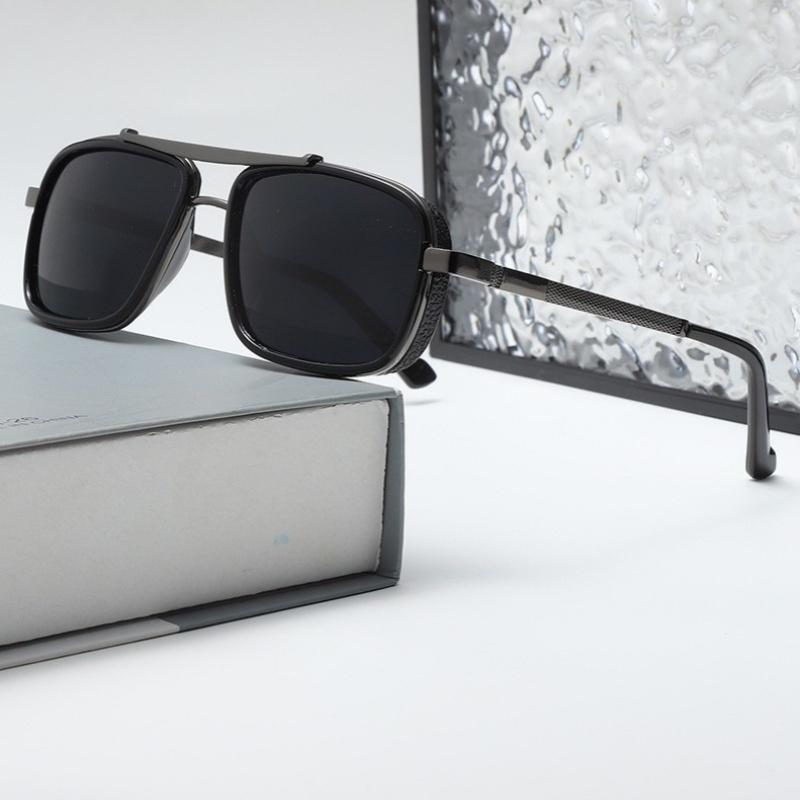 New Fashion TAC Sunglasses Retro Thick Square Frame Double Beam Punk Men's Metal Driving Fishing Sunglasses