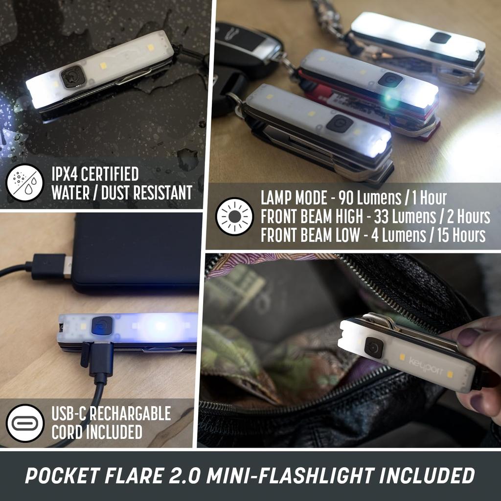 Kit Esențiale Plus Keyport Pivot 2.0 - Organizator Chei Premium + Lanterna Breloc + Multifuncțional Deschizător de Sticle + Pierdut și Găsit Toate-în-Unul Modern