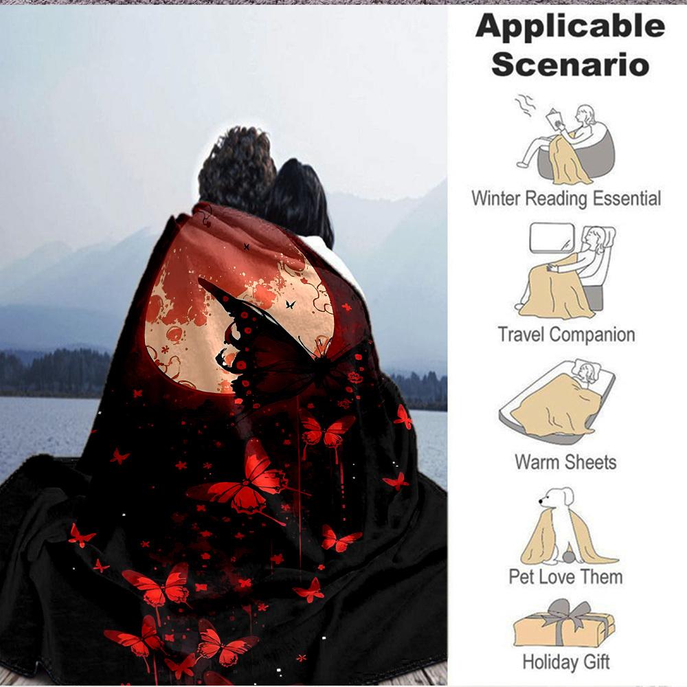 1pc Moonlit Butterflies Blanket, Lightweight Flannel Throw Blanket for Sofa, Bed, Travel, Camping, Living Room, Office, Couch, Chair, and Bed