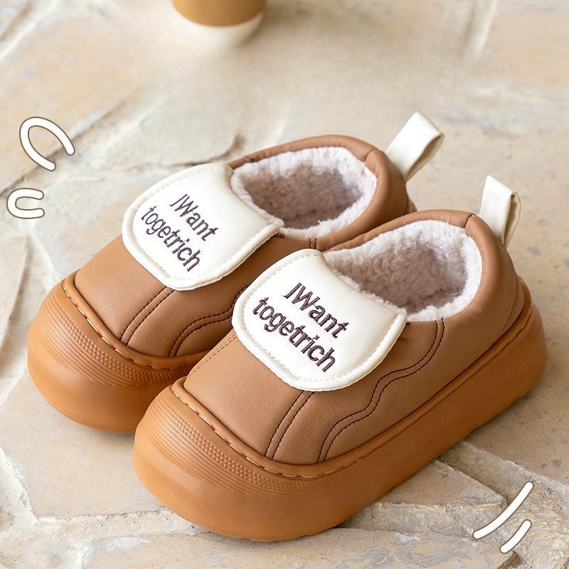 

Новые водонепроницаемые флисовые теплые туфли на толстой подошве на липучке, противоскользящие домашние хлопковые туфли Fits 39-40 кофейный