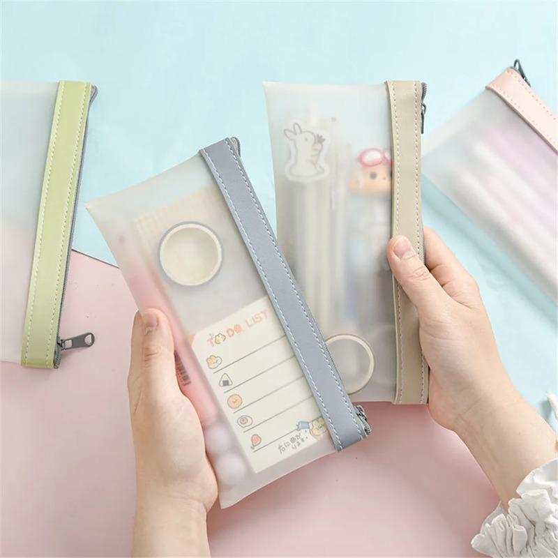 1pcs Transparent Frosted Cosmetic Bag Women Makeup Bag Travel Bathing Wash Pouch Toiletries Organizer Student Stationery Storage Bags