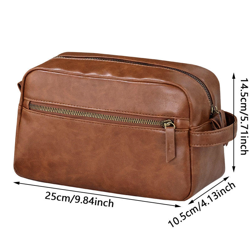 Men PU Leather Wash Bag Travel Business Trips Portable Cosmetic Bag Large Capacity Multi Pocket Design Handheld business trip Wash Bag