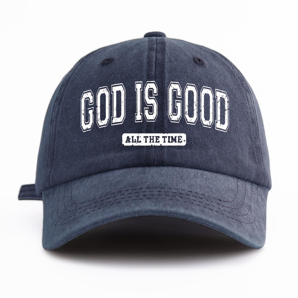 GOD IS GOOD Printed Water Washed Baseball Hat Simple, Casual, Fashionable, Adjustable Size Outdoor Sports Daily Party Vacation