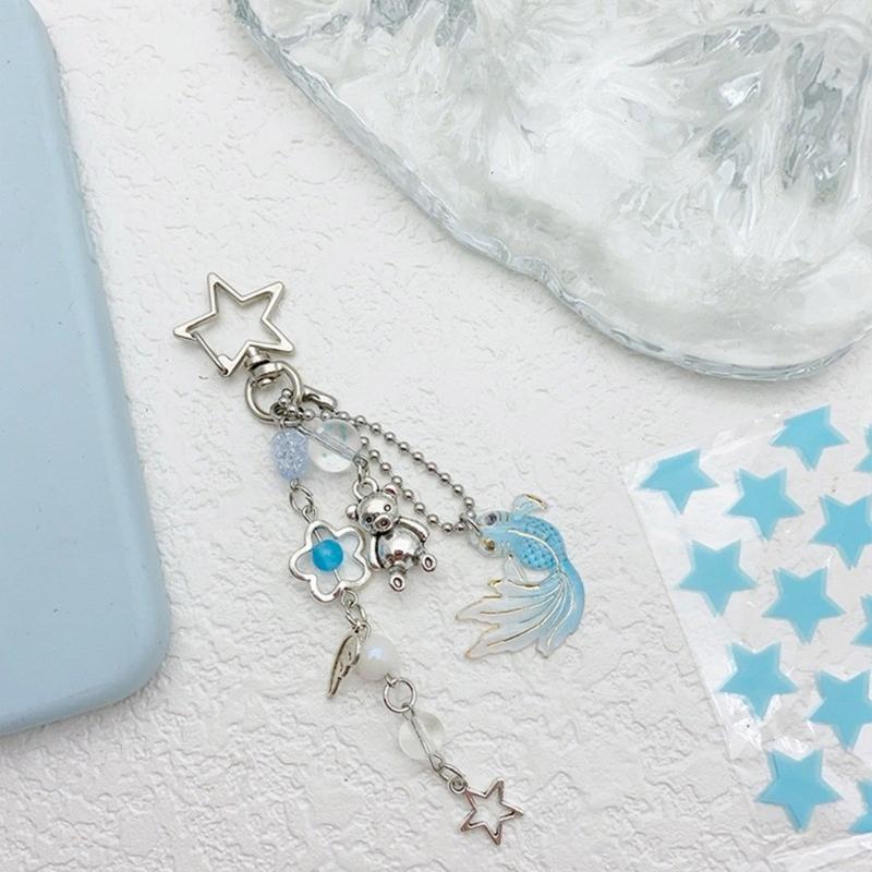 Módní řemínek na telefon s korálky z medúzy Pevný přívěsek na klíče ze slitiny s hvězdičkou pro každodenní použití pro ženy