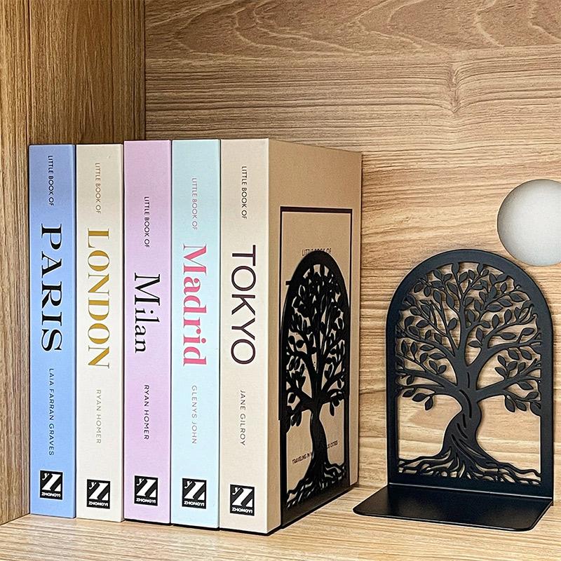 Tree Of Life Retro Decorative Bookends For Heavy Books Black Tree Metal Bookends Desk Organizer Library Stationery Accessories