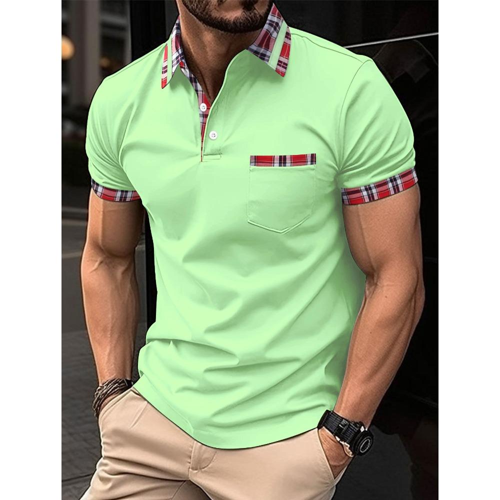 Polo da uomo con bottoni e taschino, colletto alla Henley – un top casual versatile