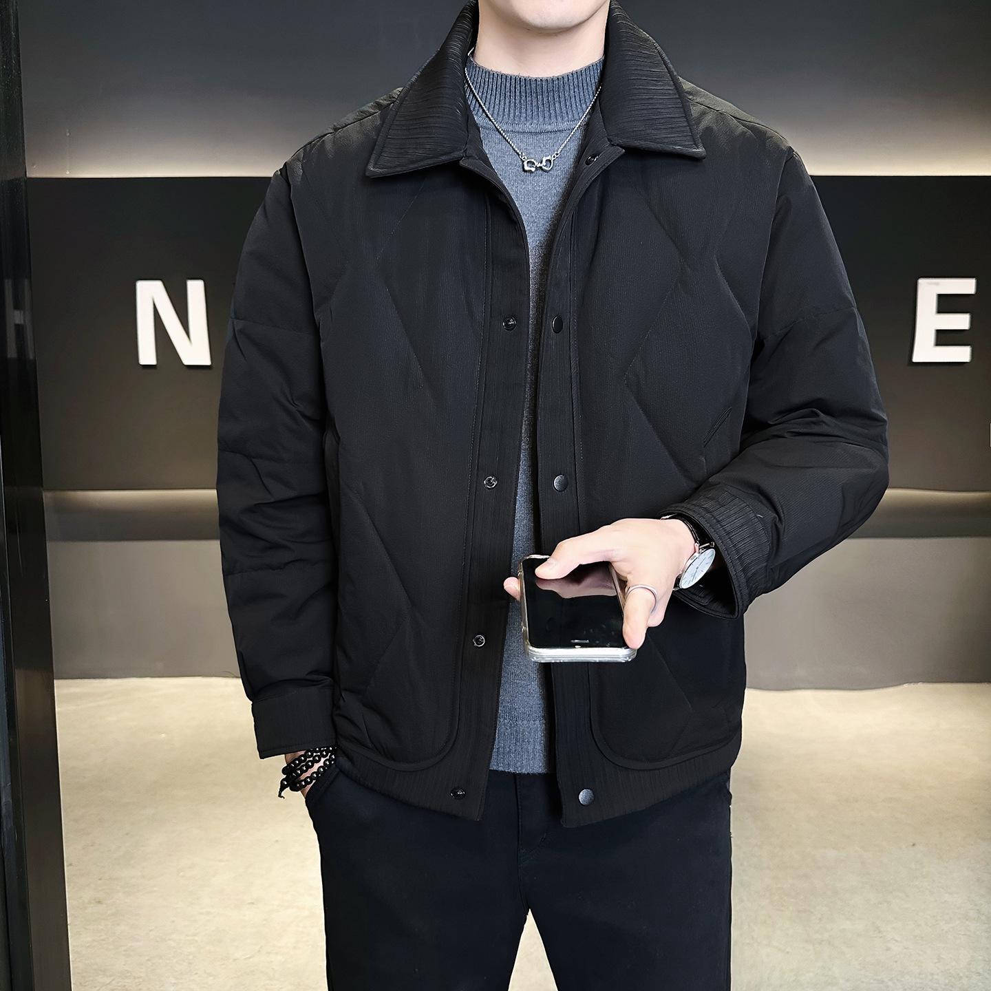 

Men s Winter Lightweight Trendy Korean-Style Casual Down Jacket with Shirt Collar. XXXL чорний