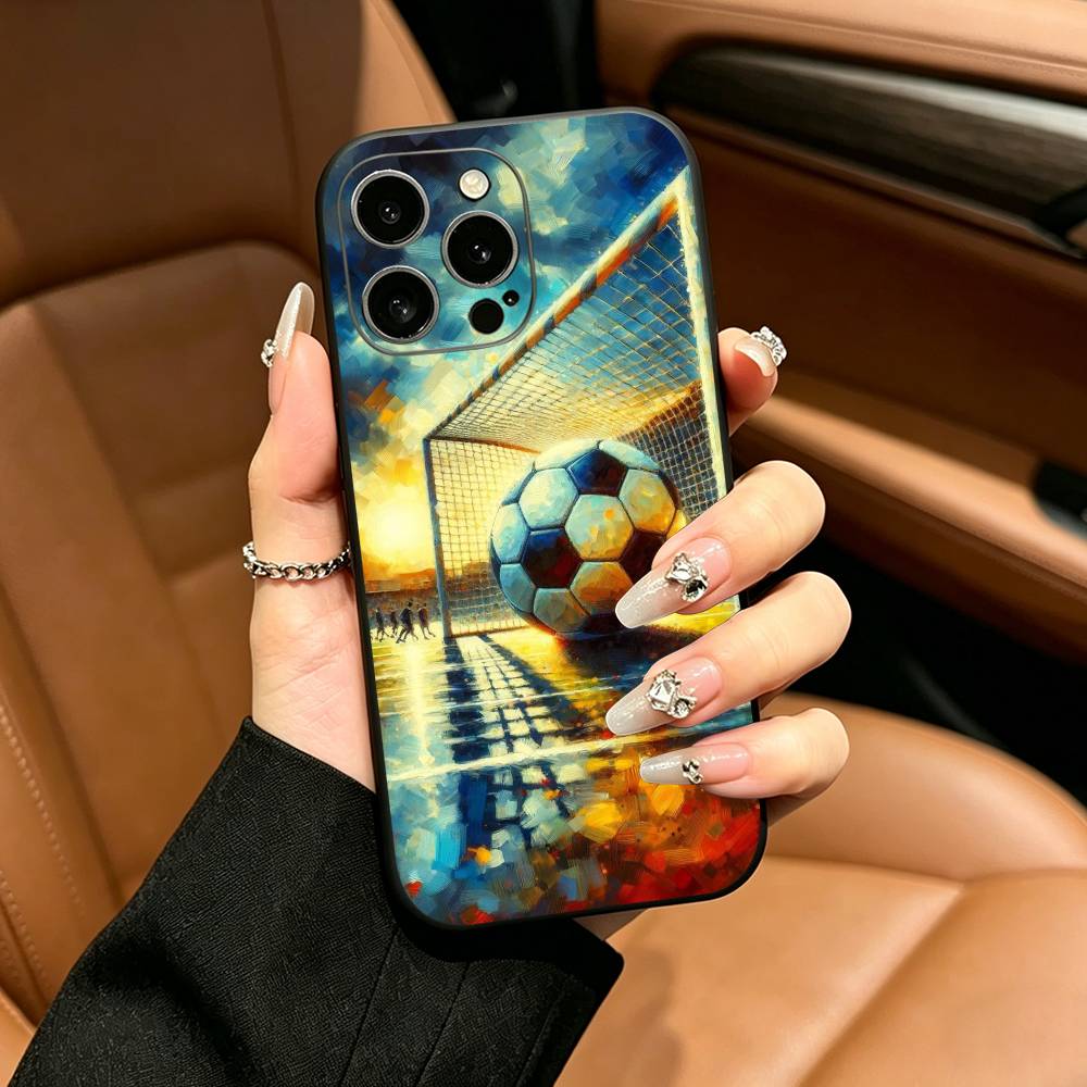 Football pattern Phone Case For iPhone 12 13 14 15 16 17 Pro Max, Lightweight and practical Soft Black Cover