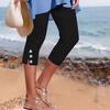 Pantaloni Capri Estivi da Donna 2025 a Vita Media Elasticizzati - Patchwork Sexy, Skinny Casual Stile Bottoni