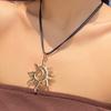 Stylish Metal Coil Sunflower Pendant Necklace Leather Necklace Goth Jewelry For Women