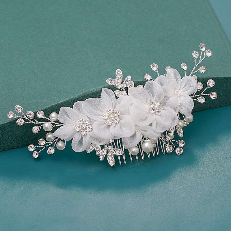 Bride Hair Combs Hair Accessories Wedding Bridal Headpiece Silver Color Handmade Crystal Pearl Wedding Ornaments Hair Jewelry