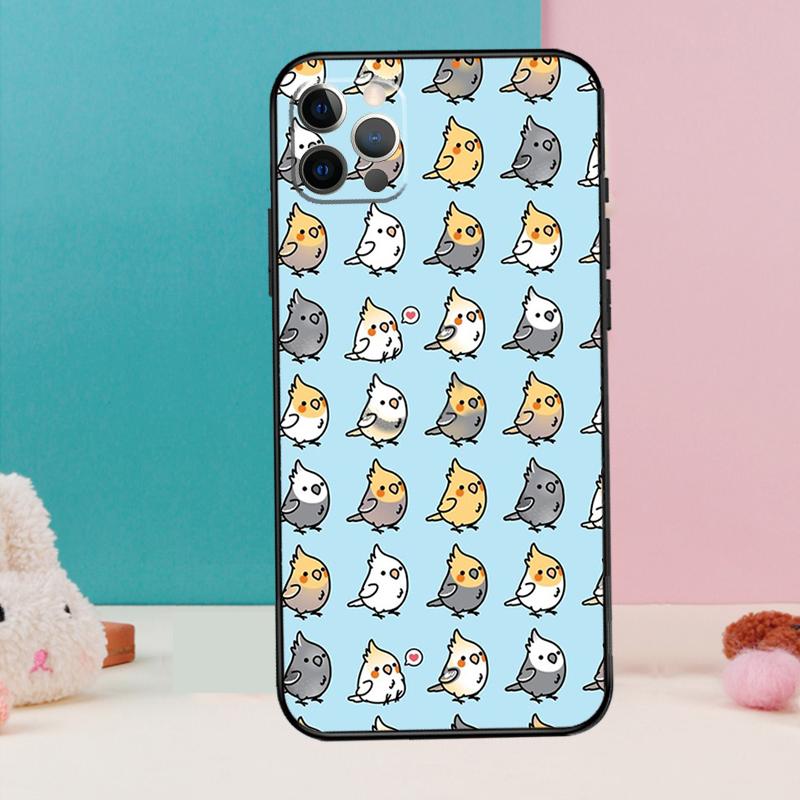Cartoon Cockatiel Collage Phone Case For iPhone 17 Air 16 15 14 13 11 12 Pro Max 12 13 Mini 15 16 Plus 16e Cover Coque