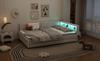 Banquette-lit, 140x200cm, Compartiment de rangement sur le lit, USB+Type C, Avec bande lumineuse LED, Lit gigogne, Sommier à lattes (sans matelas), Lin, Beige