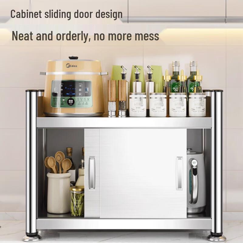 Modern Kitchen Countertop Storage Rack with Sliding Door