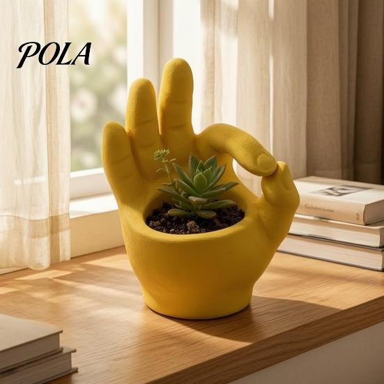 Modern Home Office Ornament 3D Printed Hand Gesture Planter, OK Finger Flower Pot, Fun Plant Container Cute Small Cactus for Desk Decor Artistic Shape