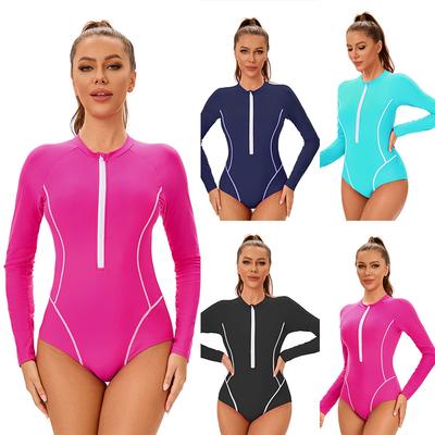 Women's Long Sleeve One-Piece Swim Suit with Front Zipper – Vibrant Color Options for Beach, Surfing, and Water Sports