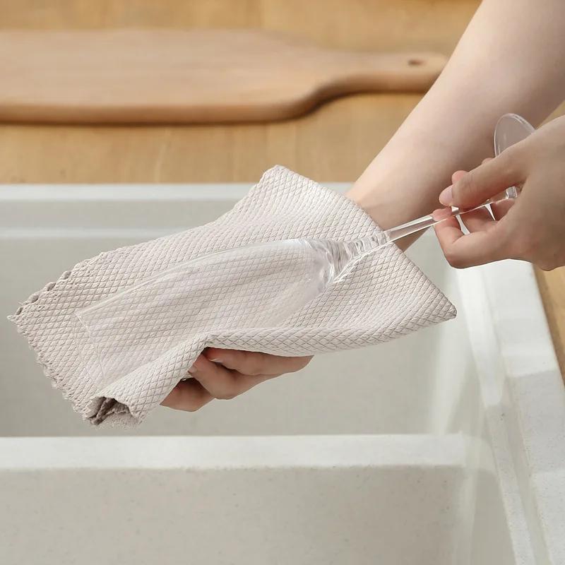 Ultra Fine Fiber Fish Scale Cloth Easy Shed Hair Absorbent Fish Scale Grid Glass Cloth Kitchen Anti-grease Wiping Rags Polishing