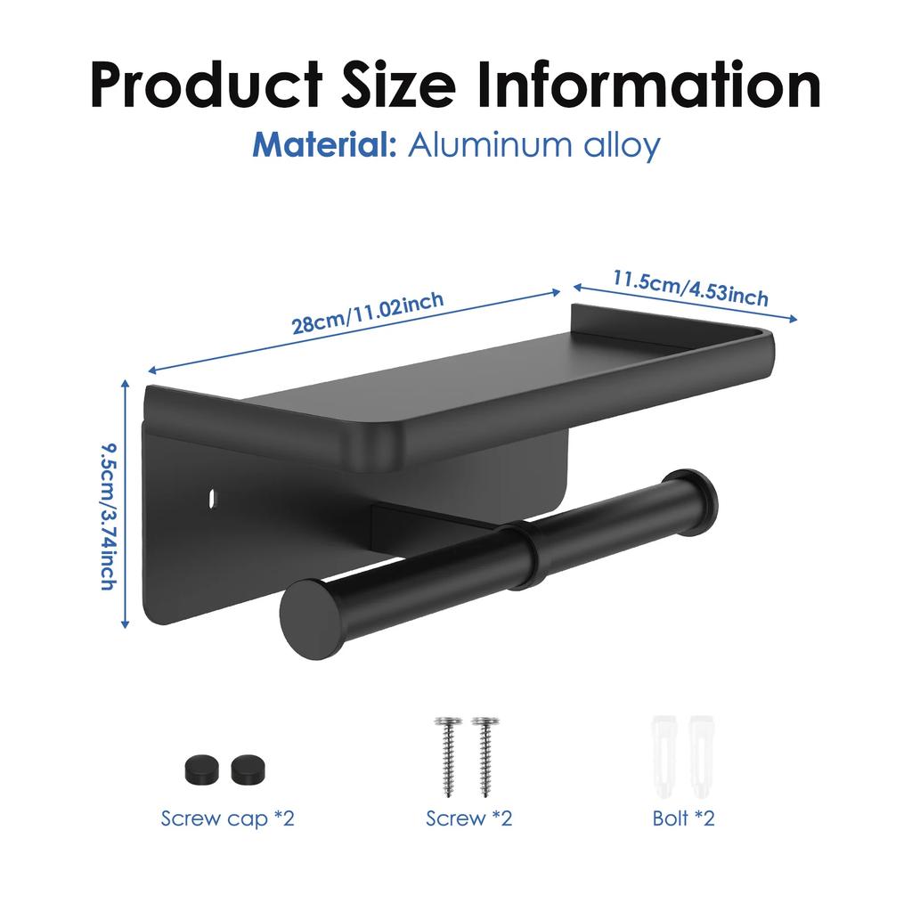 Suport dublu pentru hârtie igienică Montare pe perete în baie Dispenser pentru șervețele de hârtie Organizer raft pentru role de prosop de baie Aliaj de aluminiu