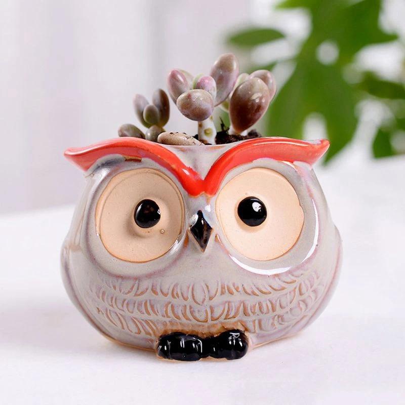 Home Garden Supplies Decoration Ceramic Flowerpots Miniature Model Cute Owl Succulent Flower Pot Planter Desktop Decorations