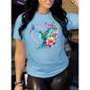 Floral Hummingbird Heart Women's Tee - Boho Graphic Casual Pink Top